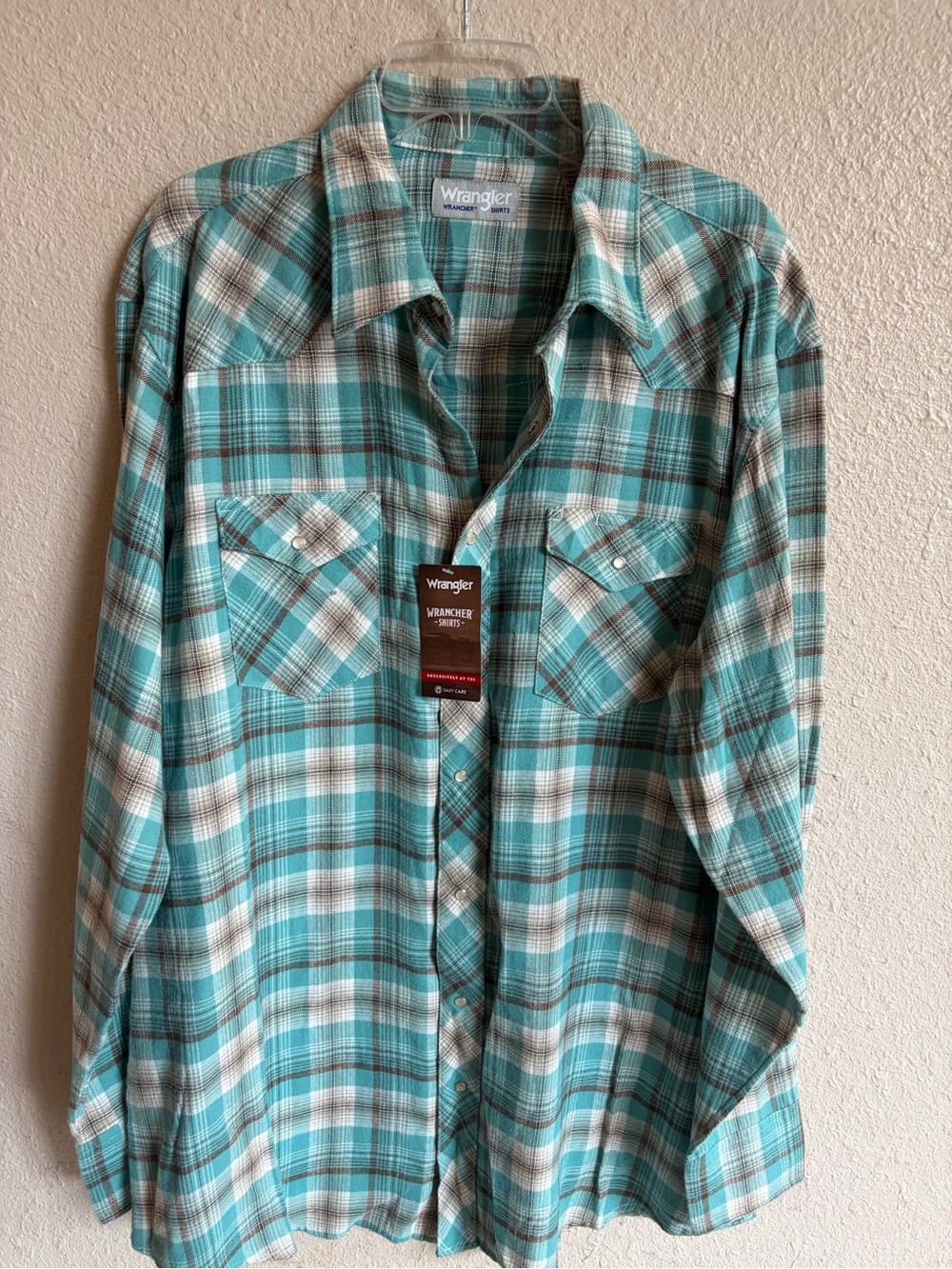 Wrangler Ranch Teal Plaid Western Shirt Pearl snap size 2XT NWT